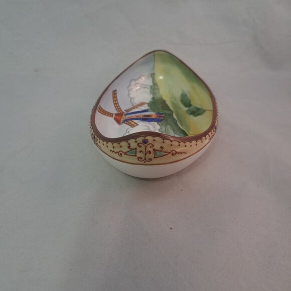 Nippon Hand Painted Porcelain Boat Shaped Dish Windmill Scene Accent - Picture 8 of 13